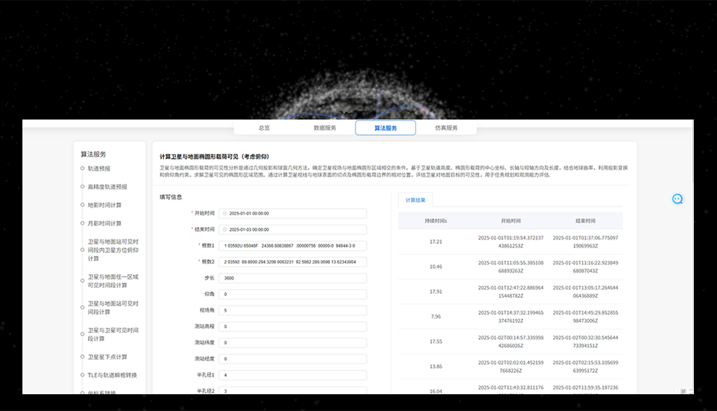 计算卫星与地面椭圆形载荷可见